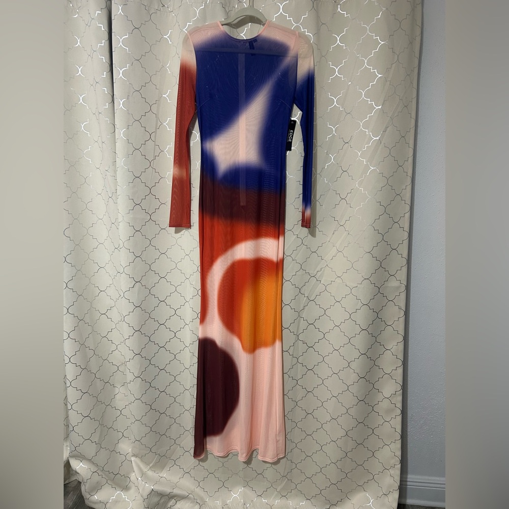 Sheer Stretch Mesh Long Sleeve Maxi Dress